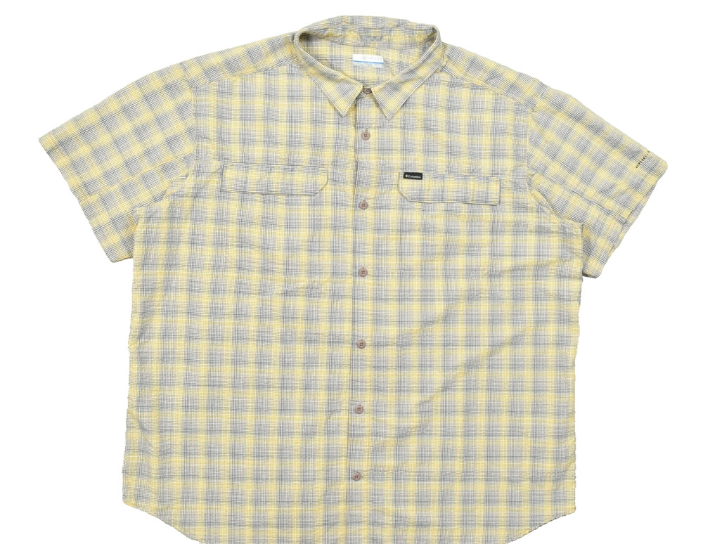 Columbia Silver Ridge Plaid Short Sleeve Hiking Shirt Men XXL Regular Fit Yellow